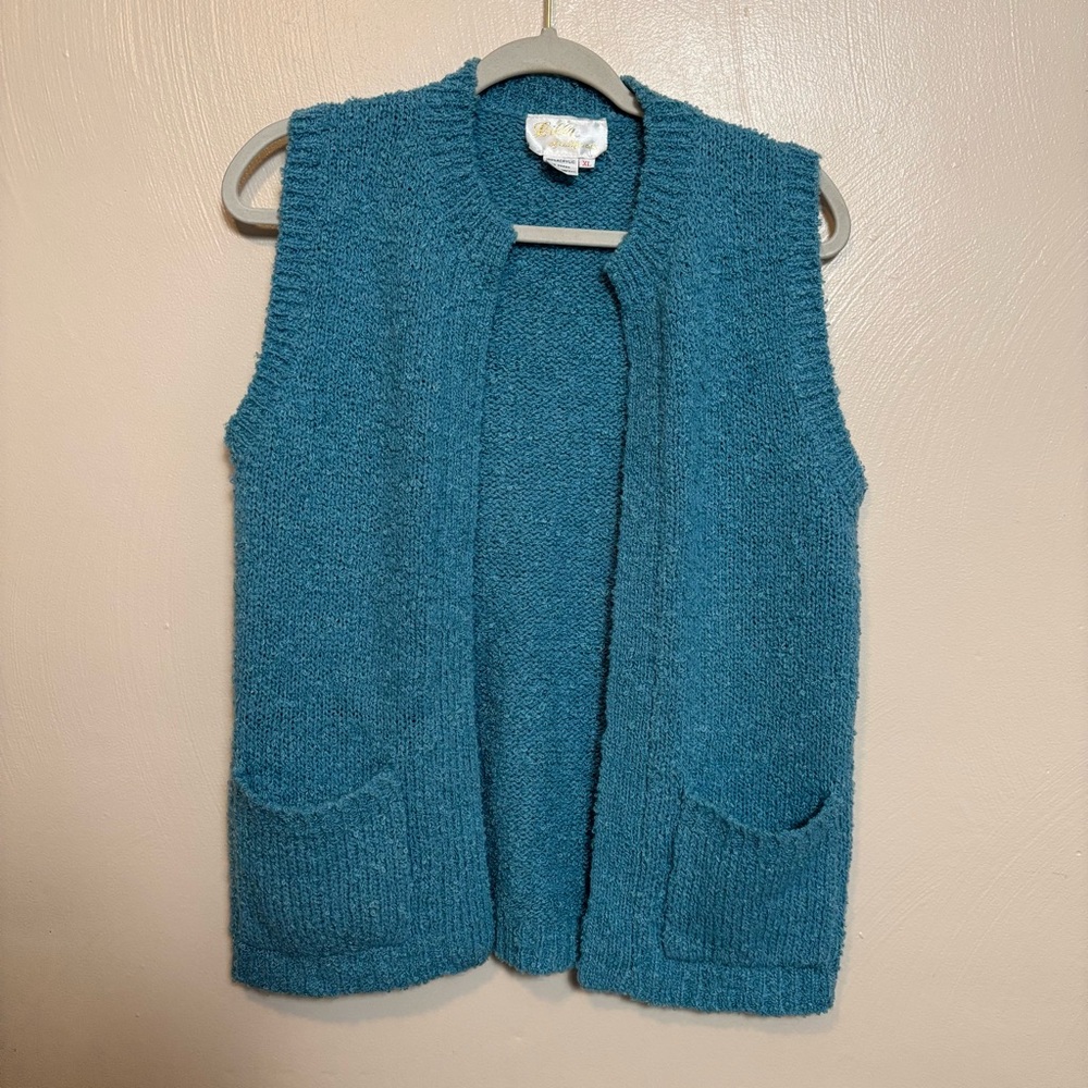 Vintage Lilly of California Women's Sweater Vest Acrylic‎ Turquoise Blue Size XL